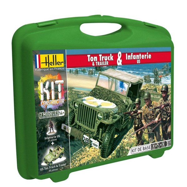 Maquettes 2ème guerre mondiale : Véhicule Ton Truck et figurines d'Infanterie US - Heller-60997