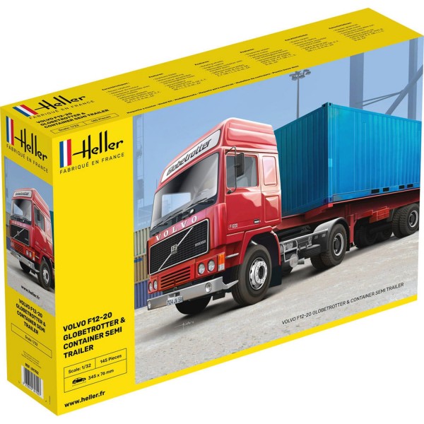 Maquette camion : Volvo F12-20 Globe Trotter & Container semi trailer - Heller-81702
