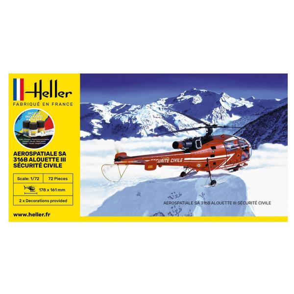 Maquette hélicoptère : Kit complet : ALOUETTE III Sécurité Civil - Heller-56289