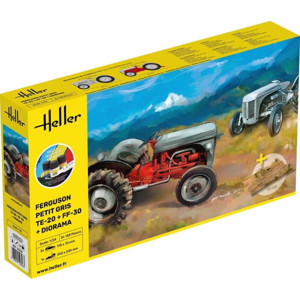 Maquette tracteur : Starter Kit : 2 x Ferguson Petit Gris et Diorama  - Heller-52326