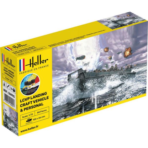 Maquette bateau militaire: Starter Kit: LCVP Landungsboot + figurines - Heller-56995