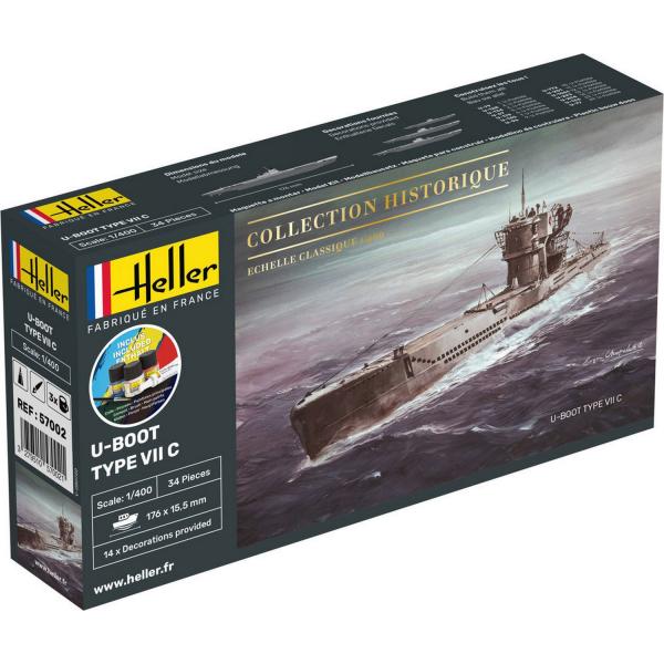 Maquette sous-marin : Collection historique : Starter Kit : U-Boot Type VII C - Heller-57002