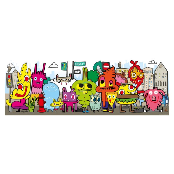 Puzzle 1000 pièces panoramique Jon Burgerman : In the city - Mercier-29601-58293