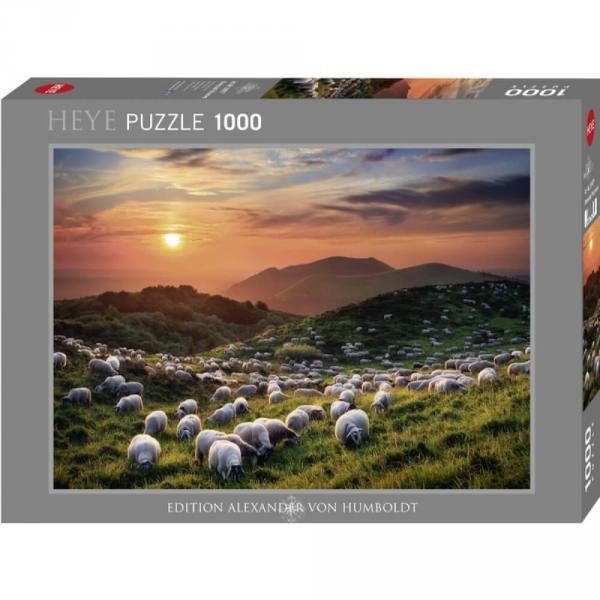 Puzzle 1000 pièces :  Moutons et volcans - Heye-58255