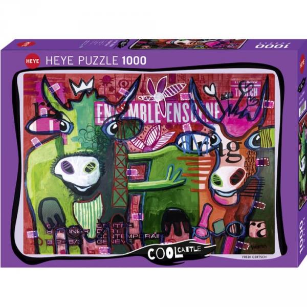 Puzzle 1000 pièces :  Cool Cattle : Striped Cows  - Heye-58300