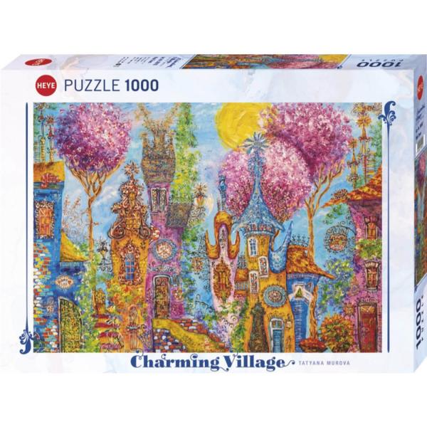Puzzle 1000 pièces : Charmant Village : Arbres Roses - Heye-58135
