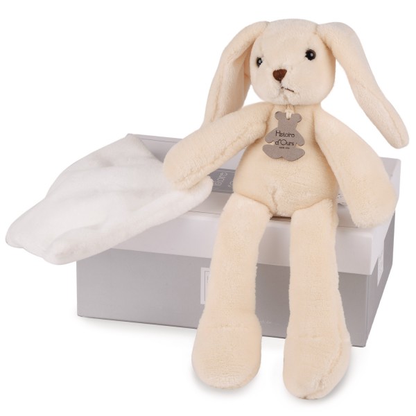 Coffret peluche avec doudou : Sweety lapin beige 30 cm - Histoire-HO2315-3