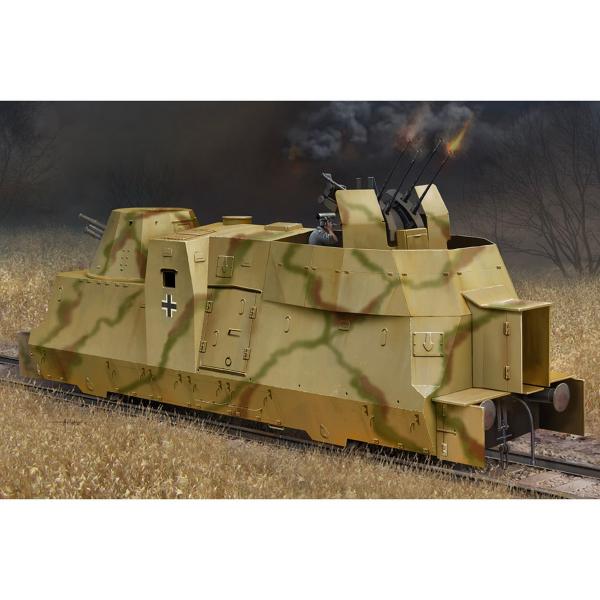 Maquette véhicule militaire : Wagon blindé allemand BP42 avec canon et flak - HobbyBoss-82925