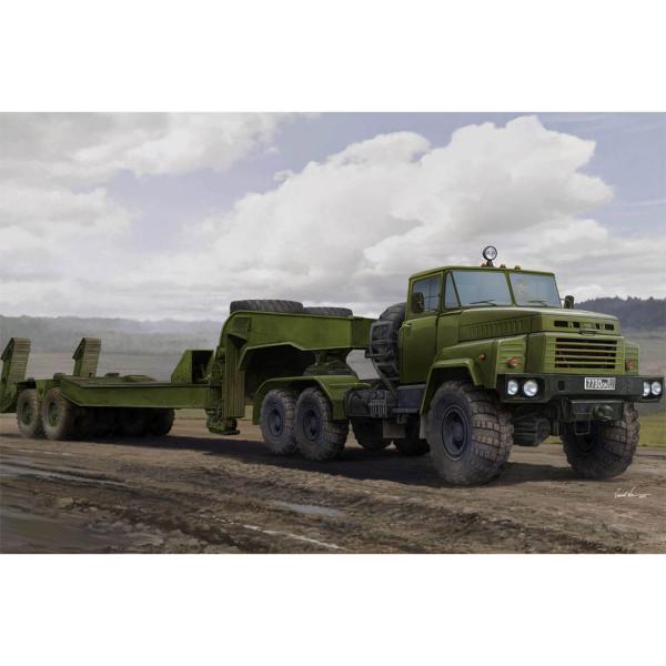 Maquette véhicule militaire : Tracteur russe KrAZ-260B avec semi-remorque MAZ/ChMZAP-5247G - HobbyBoss-85523