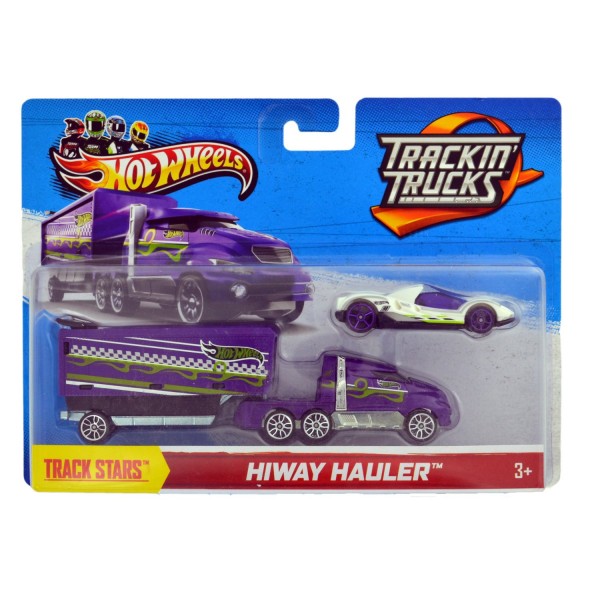 Transporteur et Véhicule Hot Wheels : Camion violet et voiture blanche - Mattel-Y0178-Y0188