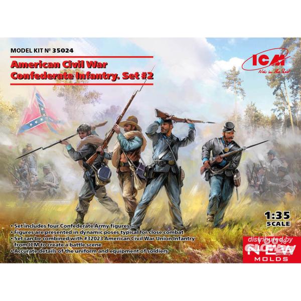 Figurines militaires : Infanterie confédérée de la guerre civile américaine Set 2 - Icm-35024