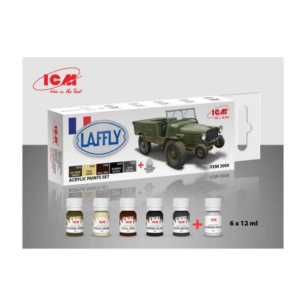 Peintures acryliques pour Laffly V15T et véhicules français - 6 x 12 ml - ICM-3009