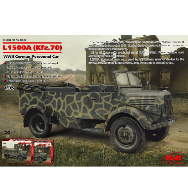 Maquette Véhicule militaire : Mercedes L1500A (Kfz.70) - ICM-35525