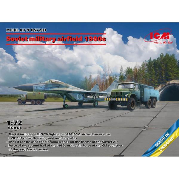 Maquettes Aérodrome militaire soviétique des années 1980 : MIG29, APA-50M (ZiL-131), ATZ-5 SovPAG-14 - ICM-DS7203