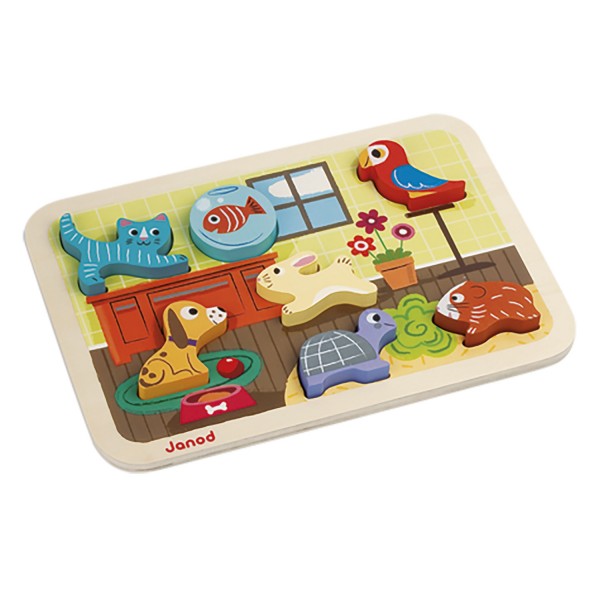 7-piece wooden fitting: Chunky Puzzle Animo  - Janod-J07024