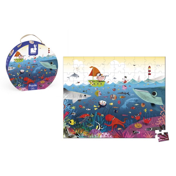 Puzzle 100 pièces : Valisette carrée Le monde sous-marin - Janod-J02947