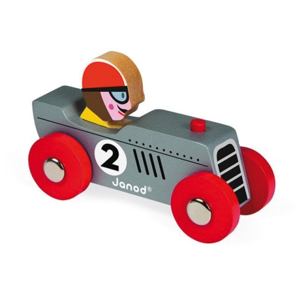 Voiture de course en bois : Story Racing Retromotor : Gris - Janod-J08549-1