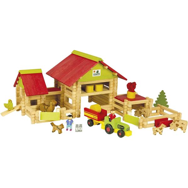 Grande ferme avec tracteur et animaux en bois : 220 pièces - Jeujura-8059