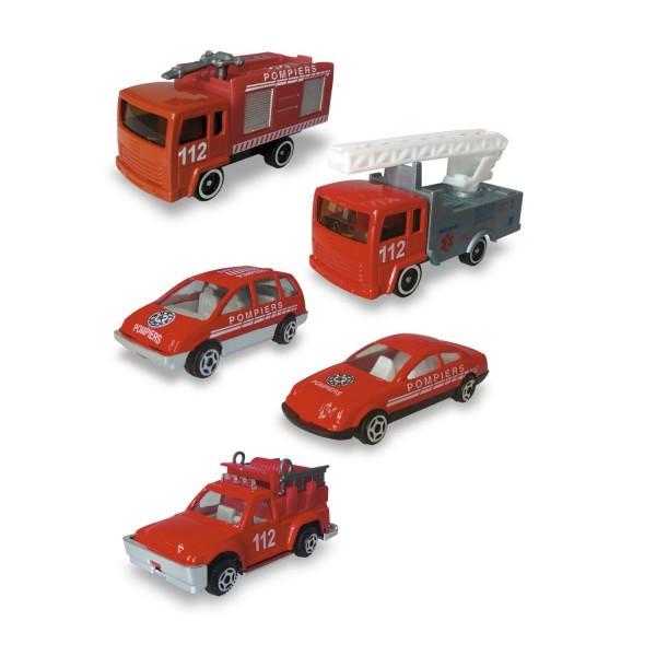 Véhicules de pompiers : Coffret de 5 véhicules de secours - Johnworld-JW014