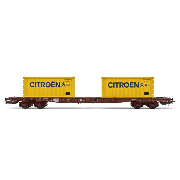 Wagon SNCF porte-conteneurs à 4 essieux Sgss, chargé avec 2 Container de 20' «Citroën» - Jouef-HJ6242
