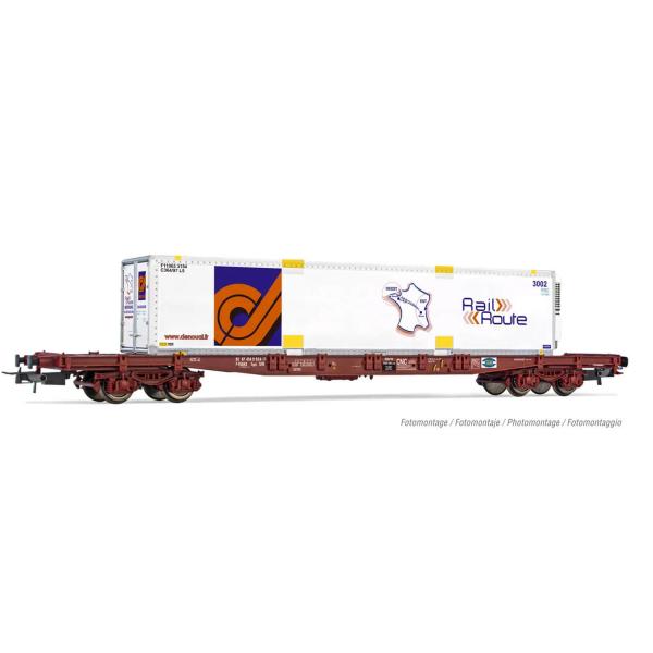 Wagon TOUAX porte-conteneurs à 4 essieux S70 avec caisse mobile «Rail Route» - Jouef-HJ6243