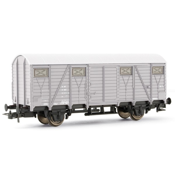 Véhicule pour circuit de train : Wagon couvert gris à deux essieux - Jouef-HJ6108
