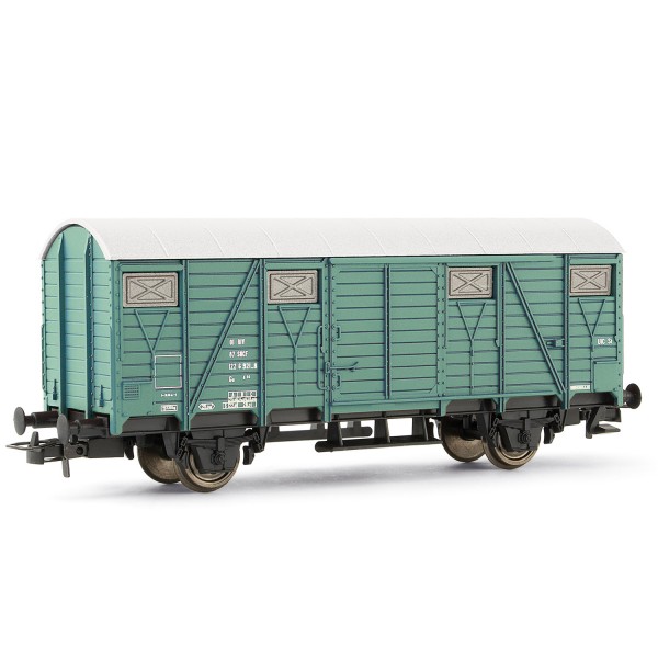 Véhicule pour circuit de train : Wagon couvert vert à deux essieux - Jouef-HJ6107
