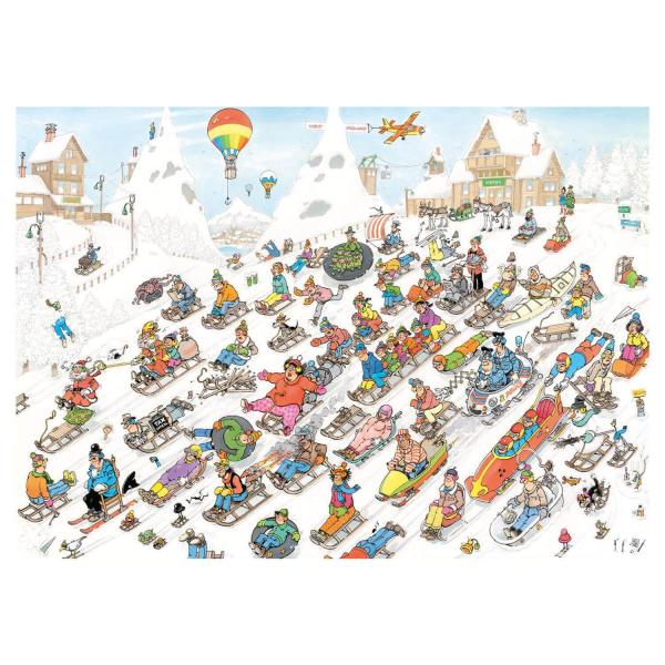 Puzzle 1000 pièces : Jan Van Haasteren :  Descente effrenée à la montagne - Diset-1110100025