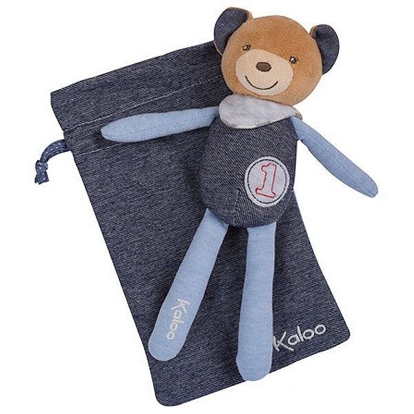 Kaloo Blue Denim : Doudou bébé ours champion avec pochette - Kaloo-960077