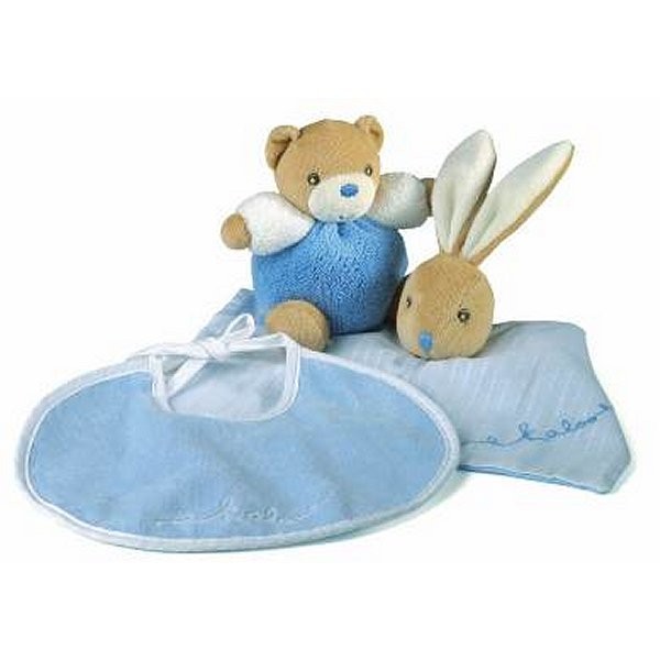 Kaloo Plume Coffret cadeau : Mini doudou, bavoir, jouet : Bleu - Kaloo-963616