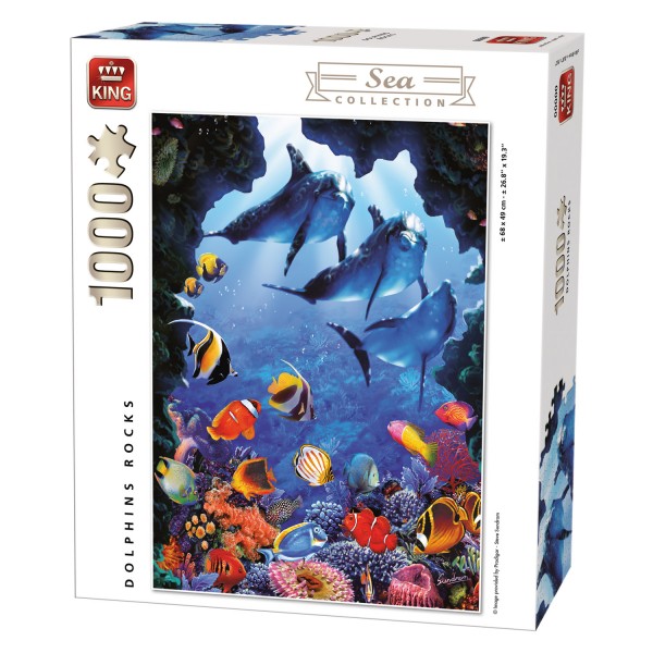 Puzzle 1000 pièces : Trois dauphins - King-58144