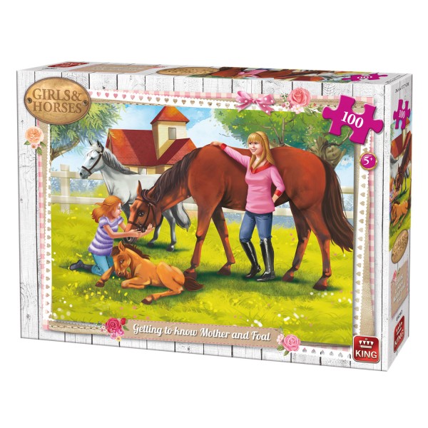 Puzzle 100 pièces :  Girls & Horses : Mères et filles - King-100201