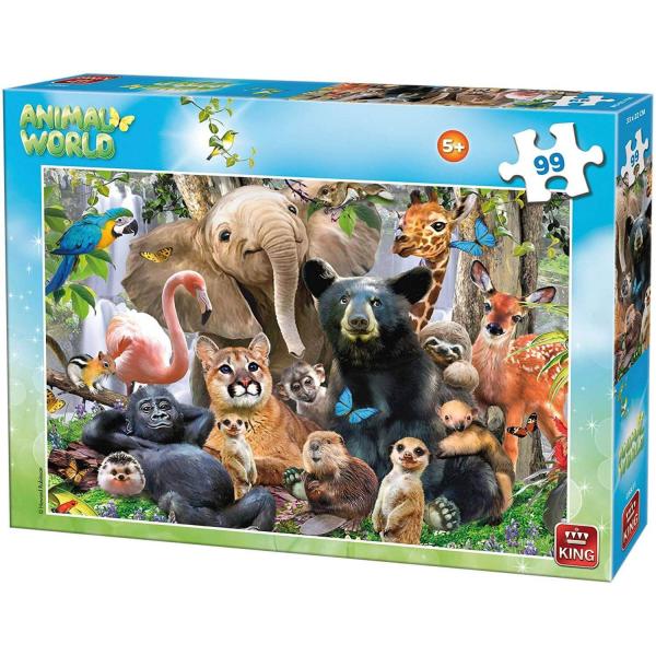 Puzzle 99 pièces : Le monde des animaux : Animaux de la jungle - King-55831