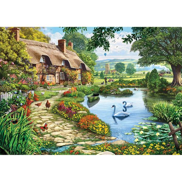 Puzzle 1500 pièces : Cottage au bord du lac - KSGames-22007