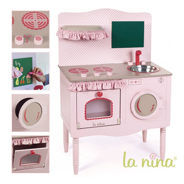Cuisine en bois rose pour poupée : Grand modèle - La-Nina-61561