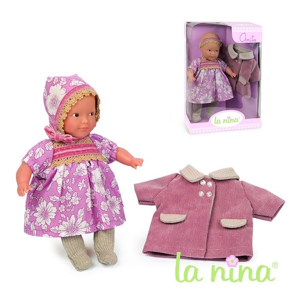 Poupée Anita robe et manteau rose : 22 cm - La-Nina-60203