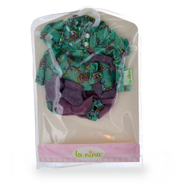 Vêtements pour poupée Anita 22 cm : Ensemble fleuri vert et gris - La-Nina-60206-4