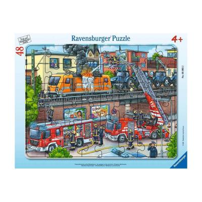 Puzzle cadre 48 piÃ¨ces : les pompiers sur la voie ferrÃ©e
