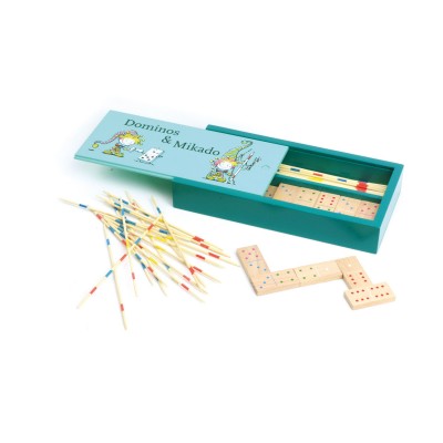 JeuJura Coffret de jeux en bois acidulé : Dominos et Mikado. Coffret de jeux en bois acidulé : Dominos et Mikado