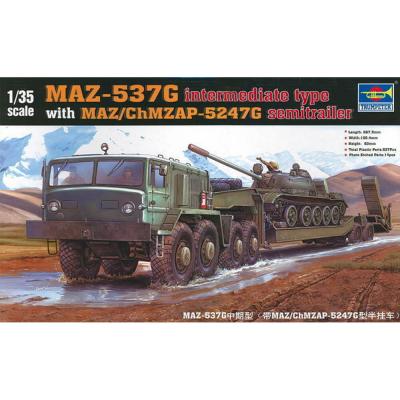 maquette vã©hicule militaire : maz-537g type intermã©diaire avec semi-remorque maz / chmzap