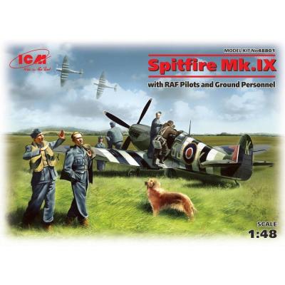 Icm Maquette Avions Et Figurines : Un Spitfire Mk.ix Avec Des Pilotes De La Raf Et Du Personnel Au Sol