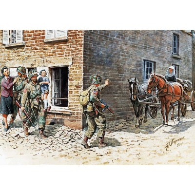 Figurines 2ème Guerre Mondiale : Sauver les civils : Parachutistes US et civils français : Normandie Figurines 2ème Guerre Mondiale : Sauver les civils : Parachutistes US et civils français : Normandie