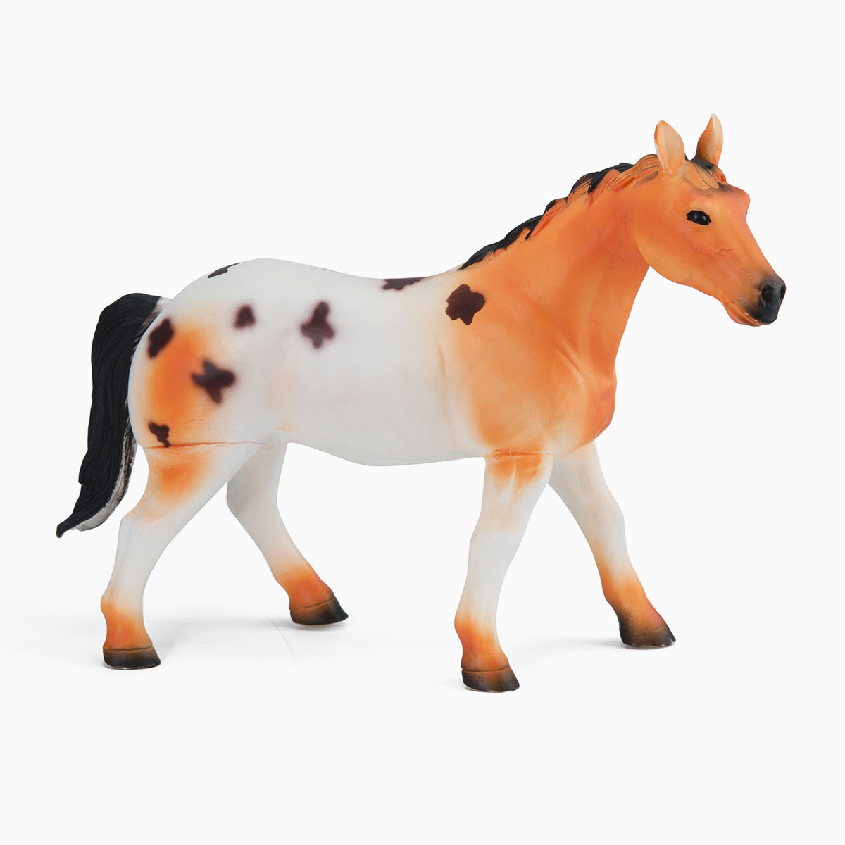 Figurine souple cheval orange et blanc avec tâches noires