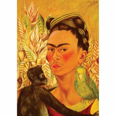 Puzzle 1000 piÃ¨ces : Autoportrait avec singe et perroquet - Frida Kahlo