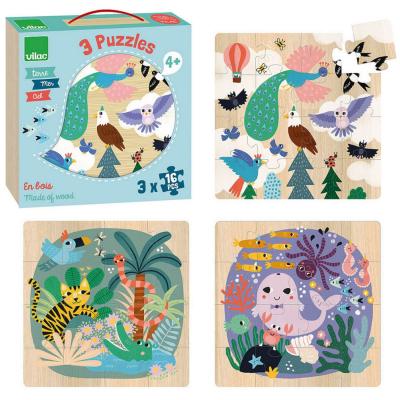 Coffret puzzles en bois 3x16 pièces : Terre Coffret puzzles en bois 3x16 pièces : Terre