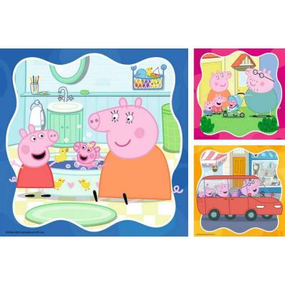 Puzzles 3x49 piÃ¨ces : La famille d'abord - Peppa Pig