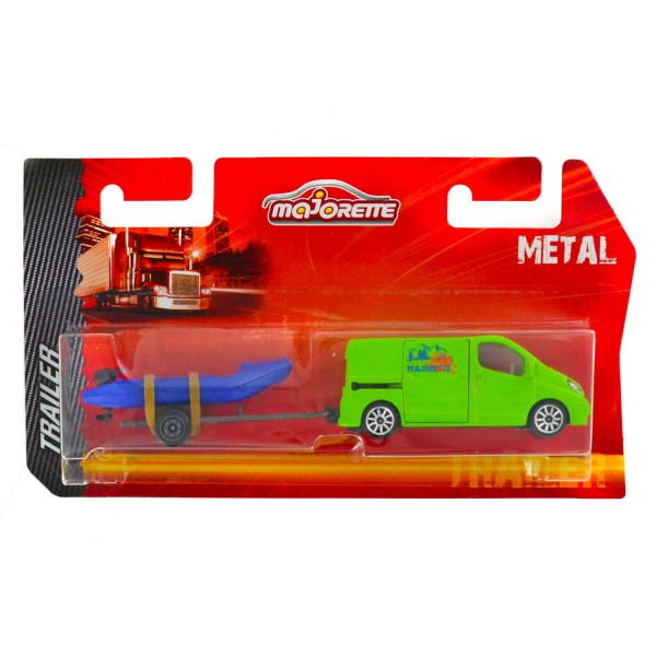 Véhicule en métal Majorette Trailer : Camionnette verte avec zodiac bleu - Majorette-212053150-5