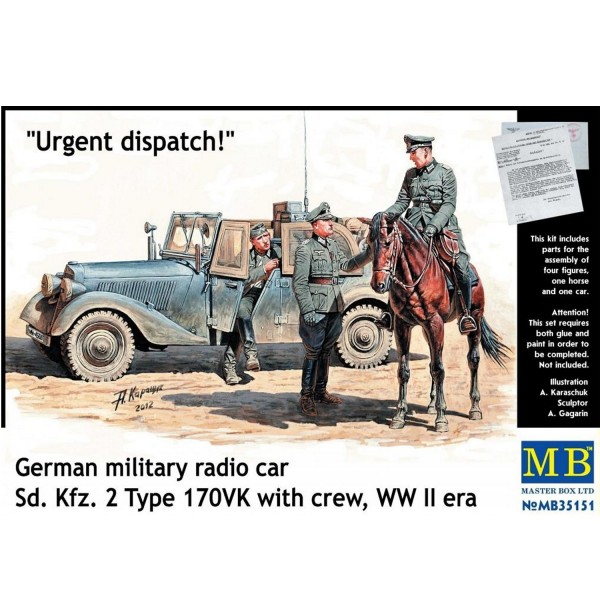 Ensemble véhicule radio et figurines : Message urgent Armée allemande Front de l'Est - Masterbox-MB35151