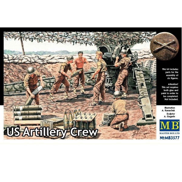 Figurines 2ème Guerre mondiale : Set artilleurs Us Army 1944-1945 - Masterbox-MB3577