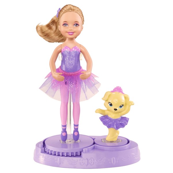 Barbie : Mini poupée danseuse : Chelsea et son chien en tutu mauve - Mattel-X8816-X8818